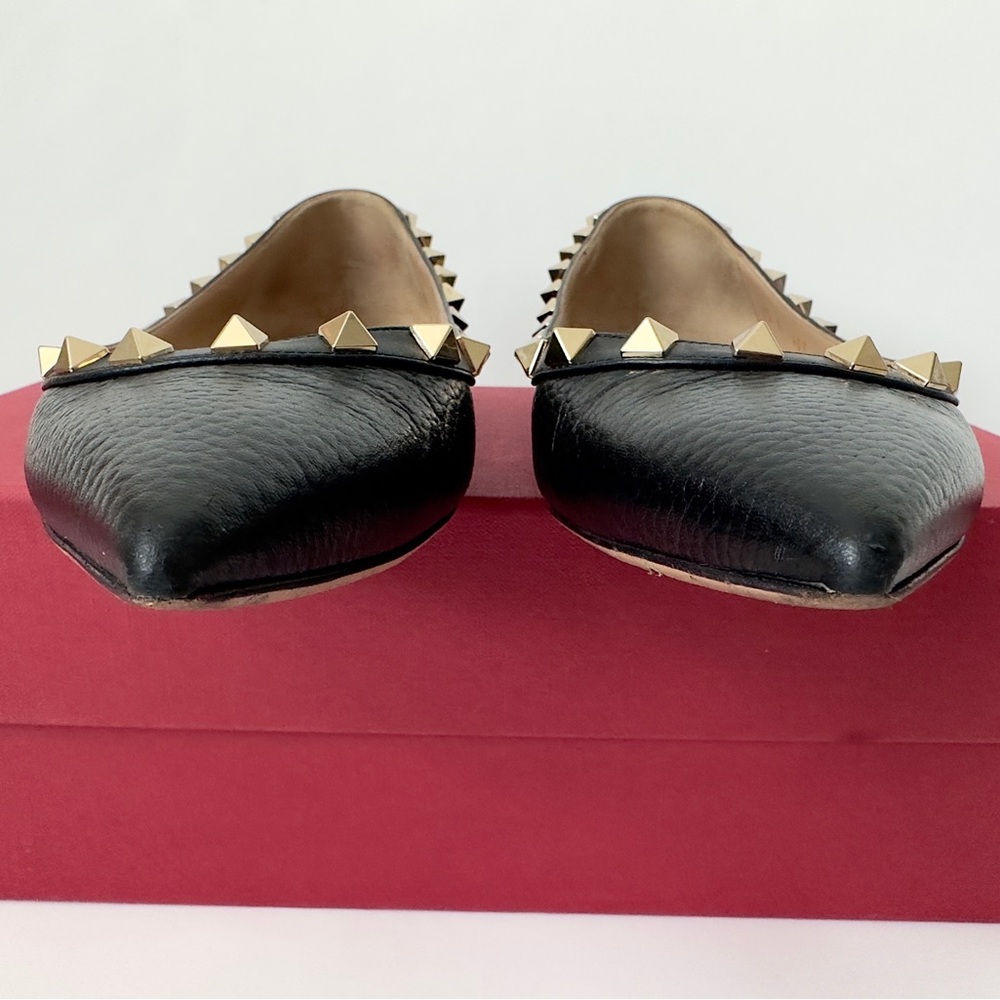 ✨Auth VALENTINO GARAVANI Rockstud Pebbled Leather Pointed Ballerina Flats 36.5 - Picture 5 of 16